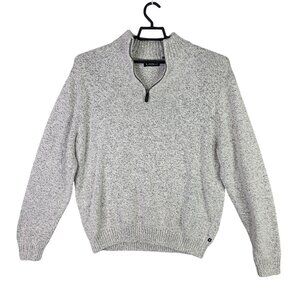 Mens Chaps Gray 1/2 Zip Knit Sweater Ribbed Cuffs & Hem Cotton Blend Size XL